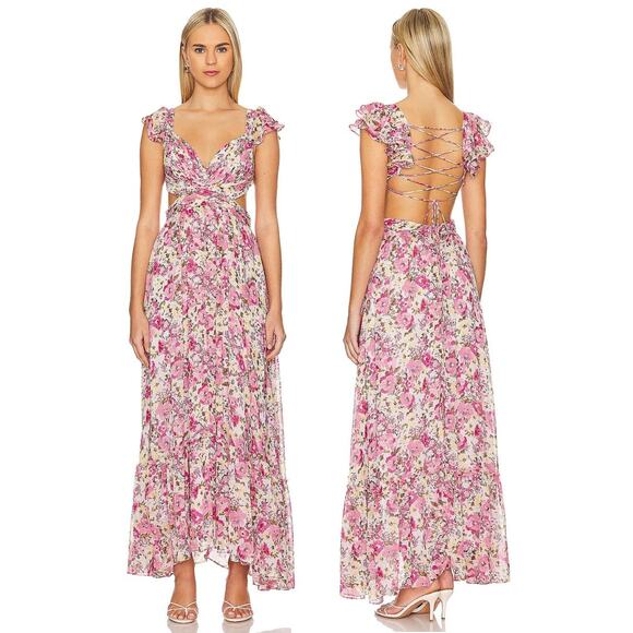 ASTR The Label Dresses & Skirts - ASTR the Label Primrose Maxi Dress Lace Up Back Floral Fairy Cottage Spring XS